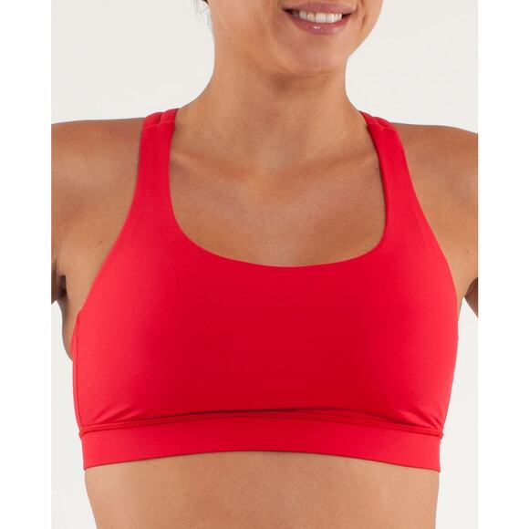 Lululemon Energy Bra Currant Red Solid Size 8 High Support Strappy Gym Run - Picture 1 of 5